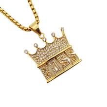 Colar iced out com pingente de coroa do chefe, colar hip hop, rock, cor dourada de aço inoxidável, coroa de rapper, dançarino 2024 - compre barato