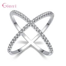 Crossing Shape Crystal Round Finger Rings Genuine 925 Sterling Silver Wedding Rings For Women Elegant Birthday Jewelry Gift 2024 - buy cheap