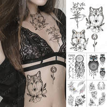 Водостойкая временная татуировка наклейка волк лиса птица Цветы флэш-татуировки Одуванчик боди-арт рука поддельные татуировки для женщин и мужчин 2022 - купить недорого