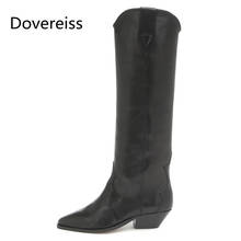 Dovereiss Fashion Women's Shoes Winter new Pointed Toe Slip on Elegant Wedges Knee high boots Concise Mature 33-43 2024 - buy cheap