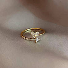 Anel de cristal branco com coração feminino, anel pequeno fino e aberto dourado para casamento e noivado para mulheres 2024 - compre barato