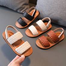 Sandalias de verano con cordones para niños y niñas, zapatillas antideslizantes de cuero suave con Velcro, zapatos de playa para niños de 1 a 8 años 2024 - compra barato