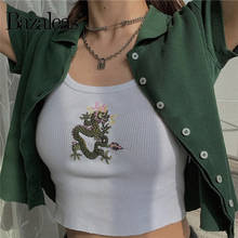 Top dragon com bordado de dragão basaleas streetwear, camisola cortada divertida para mulheres, top branco com tubo na moda 2024 - compre barato
