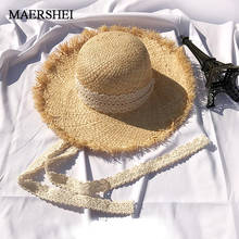 Sombreros de rafia tejidos a mano para mujer, sombrero de paja de ala grande con cinta y cordones, al aire libre para playa, verano, 100% 2024 - compra barato