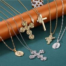 FNIO 2019 Gold Silver Color Chain Cross Necklace for Women Moon Pendant Necklace Religious Retro Charm Necklace Necklace Jewelry 2024 - buy cheap