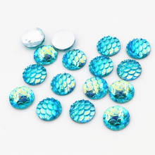 Moda 8mm 10mm 12mm 40 pçs água azul ab cores escalas de peixe estilo liso volta resina cabochons para pulseira brincos acessórios 2024 - compre barato