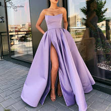 Light Purple Long Evening Dresses 2020 High Split Strapless Zipper Simple Satin Prom Party Formal Gowns Vestido De Festa Cheap 2024 - buy cheap