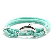 Pulsera de cuerda minimalista para hombre, brazalete ajustable multicapa, Color plateado, con diseño de delfín, Accesorios de playa 2024 - compra barato