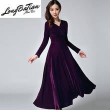 Autumn Winter Women Elegant Thick Velvet Dress Long Sleeve Slim V-neck Dresses Female Plus size Vintage Party Vestido 2024 - buy cheap