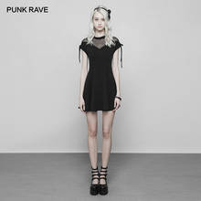 Женское мини-платье в стиле панк, черное облегающее платье с коротким сетчатым рукавом и вырезом, а-силуэта 2024 - купить недорого
