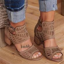 Vintage Hollow Out Sandals Mid Heel Summer Slip-on Buckle Ladies Shoes Artificial Open Toe Casual Wedding Pumps Women Sandalias 2024 - buy cheap