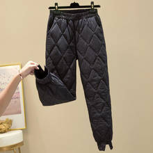 Pantalones de algodón acolchados para mujer, pantalón informal de cintura elástica, color negro, cálido, para invierno 2024 - compra barato