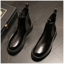 Korean designer men fashion chelsea boots autumn winter shoes black platform boot cow leather motorcycle short botas masculinas 2024 - buy cheap