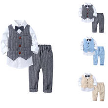 Conjunto de roupa formal de meninos listrados, roupas para crianças de primavera/outono com camisa e calça, 3 peças 2024 - compre barato