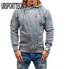 URSPORTTECH-Sudadera con capucha para hombre, prenda deportiva de manga larga con cremallera lateral, estilo moderno, ropa de calle con cremallera Diagonal, novedad 2024 - compra barato