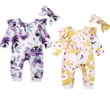 New 2Pcs Infant Baby Girl Clothes Floral Romper  Overall Headband Outfit 0-18M 2024 - buy cheap