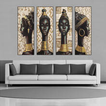 Pintura de retrato de mulher africana dourada, tela de egípcios, cartazes e impressões, imagens de mulher preta para decoração de sala de estar 2024 - compre barato