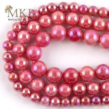 Cuentas AB chapadas en rojo de piedra Natural para la fabricación de joyas, cuentas sueltas espaciadoras redondas de 4/6/8/10mm, bricolaje, pulsera, collar, joyería de 15" 2024 - compra barato