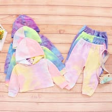 2 Pcs Toddler Spring Autumn Outfit Tie Dyed Long-Sleeves Hoodie + High Elastic-Waist Leisure Pants Rainbow Baby Girls 1-6 Years 2024 - buy cheap