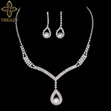 TREAZY-Conjuntos de joyería nupcial para dama de honor, collar + pendientes de gota de agua de diamantes de imitación, conjuntos de joyería de boda, accesorios de Graduación 2024 - compra barato