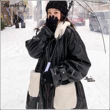 Mulheres inverno preto do falso couro jaquetas zíper senhora vintage engrossar quente outerwear marrom lapela plutônio motocicleta casaco de pelúcia 2024 - compre barato