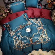 Juego de funda nórdica de algodón egipcio, ropa de cama Ultra suave con bordado Premium, color vino azul, elegante, de lujo, tamaño King y Queen, 4 Uds. 2024 - compra barato