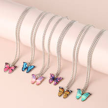 Colar de borboleta com gradiente azul coreano, para mulheres e meninas, cor de prata, pingente de arco-íris, gargantilha, presentes, joias 2024 - compre barato
