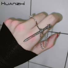 HUANZHI 2020 New Individuality Punk Cool Guy Ring Gothic Sword Skull Nail Long Chain Tassel Metal Rings for Women Men Couple 2024 - buy cheap