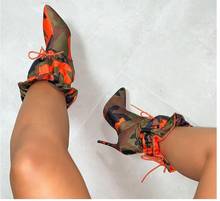 11 cm salto alto stilettos moda camuflagem tornozelo botas sapatos mulher elástico banda apontou toe meia botas mujer sexy botas 2024 - compre barato