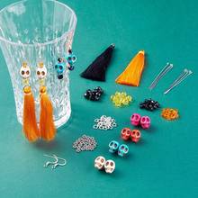 Halloween Skull Bones Drop Earrings DIY Making with Brass Earring Hooks Nylon Thread Tassel Big Pendants Glass Bead 2024 - buy cheap