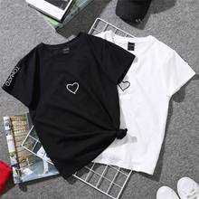 2020 verão casais amantes camiseta para as mulheres casual branco topos camiseta feminina amor coração bordado impressão camiseta feminino 2024 - compre barato