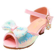 Fashion Children Bowtie Sequins Rhinestone Sandals Princess Girls Kids Leather Soft Bottom Beach Shoes 3 4 5 6 7 8 9 10 11 Years 2024 - buy cheap