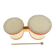 Tambor bongo de madeira polida dia. Mini instrumento de percussão com tambor, 4 polegadas, 5 polegadas, martelo, brinquedos educativos para prática de crianças 2024 - compre barato