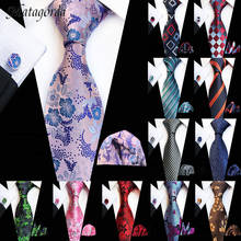 Tie+Hanky+Cufflinks Set for Men Fashion Men Necktie Pocket Square Handkerchief Three Suits 8CM 100%Silk Cravat Wedding Party Tie 2024 - buy cheap