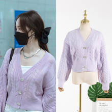 Kpop iu seo yea ji suéter feminino de malha, decote em v, manga lanterna, suéter quente moda urbana para mulheres 2024 - compre barato