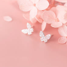MloveAcc 100% 925 пробы серебро бабочка розовый CZ изысканные серьги-гвоздики для женщин ювелирные изделия из стерлингового серебра 2024 - купить недорого