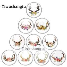 Hot sale flower deer antler  8mm/10mm/12mm/18mm/20mm/25mm Round photo glass cabochon demo flat back Making findings ZB0543 2024 - buy cheap