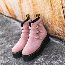 High Quality Leather Platform Boots Women England Style Buckle Strap Pink Ankle Shoes Fashion Street Winter Biker Booties Black 2024 - buy cheap