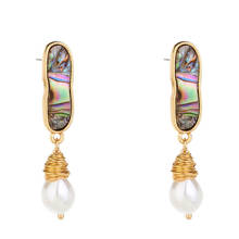 FYJS Unique Light Yellow Gold Color Wire Wrap Irregular Shape Pearls Stud Earrings Abalone Shell Jewelry 2024 - buy cheap