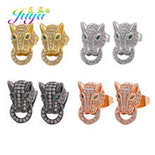 Juya Handmade Creative Jewelry Supplies Micro Pave Zircon Gold Silver Color Panther Head Leopard Stud Earrings For Women Men 2024 - buy cheap