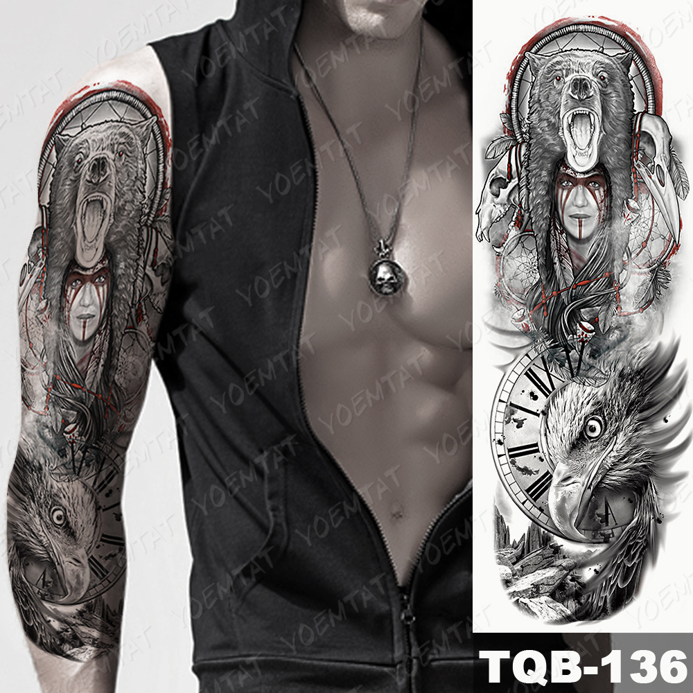 Tatuaje de manga de brazo grande para hombres, tatuaje temporal a prueba de  agua, oso Poseidón, arte corporal completo, tatuajes falsos, Zeus Gods,  Lightning Hell