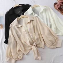 Neploe Batwing Sleeve Chiffon Blouses Women 2022 Summer See Through Buttoned Up Top Korean Elegant Cropped Sun Protection Shirts 2024 - buy cheap