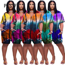 Women V Neck Casual Tie Dye Print Romper Summer Short Sleeve Overalls Ladies Sexy Club Playsuits 2024 - buy cheap