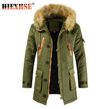 Парка HIEXHSE Мужская зимняя, брендовая утепленная куртка средней длины с искусственным мехом, теплая верхняя одежда 2024 - купить недорого