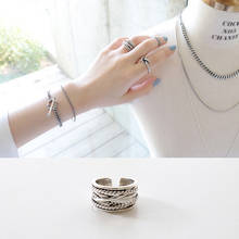 Anéis de camada de cor prateada antigos para mulheres e homens, joia statement, anillos femininos, anel de dedo retrátil 2024 - compre barato