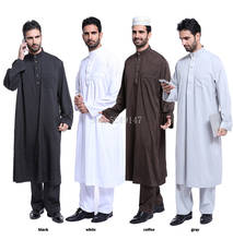 Roupa islâmica muçulmano para homens, arábia bordada adulta jubba thobe masculina polester longo casual 2024 - compre barato