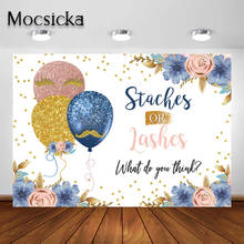 Mocsicka Balloons Staches or Lashes Gender Reveal Backdrop Navy Blue or Blush Pink Party Decoration Photography Background 2024 - buy cheap