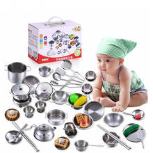 LittLove 25Pcs Stainless Steel Kids House Kitchen Toys Cooking Cookware Children Pretend Play Kitchen Playset - Silver Figures 2024 - buy cheap