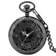 Antigo preto/prata/ouro design de engrenagem meio caçador relógio de bolso de quartzo algarismos árabes display vintage pingente de bolso relógio 2024 - compre barato