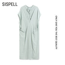 SISPELL Pure Color Ruched Women's Dress Lapel Collar Sleeveless High Waist Loose For Female Casual Dress Fashion  2020 2024 - buy cheap